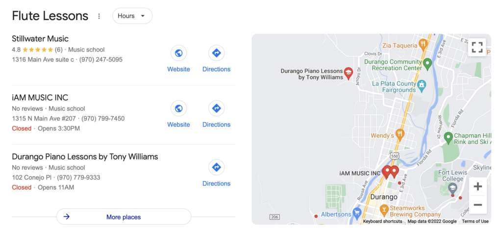 Example of the map results you will see in a Google search