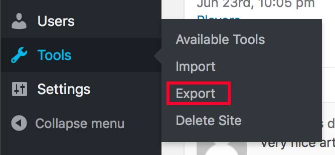 How to export wordpress content